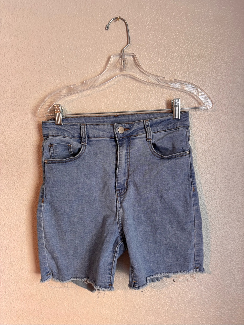 Blue Denim Women's High-Rise Frayed Hem Shorts
